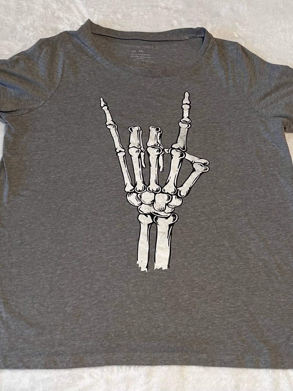Grayson Threads Gray Short Sleeve Tee with White Skeleton Hand Graphic